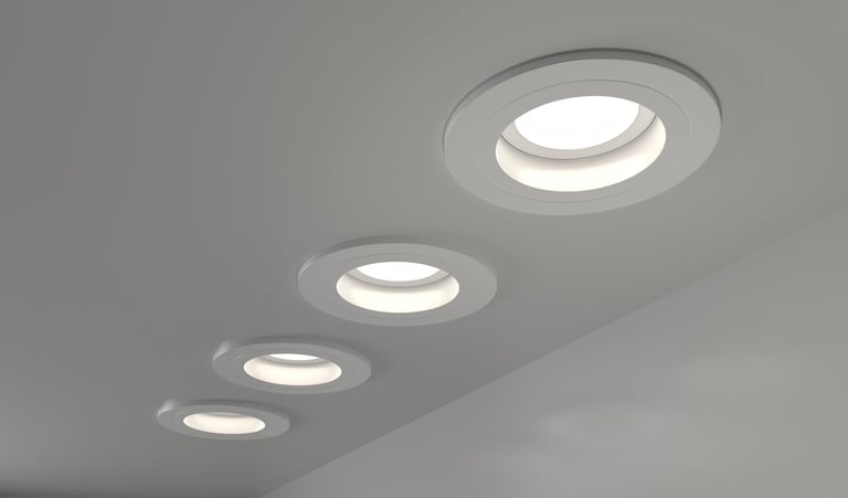 Modern recessed LED ceiling lights in home